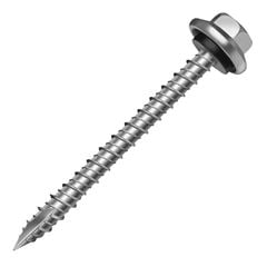 PARAFUSO SEXTAVADO FLANGEADO AÇO CARBONO MADEIRA PONTA 17 (OGIVADA) COM ARRUELA EPDM ROSCA INTEIRA Nº10 (4,8 MM) X 2” ZINCADO BRANCO