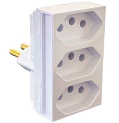 PINO ADAPTADOR TRES SAIDAS MONOBLOCO 2P+T 20A 250V~ BRANCO