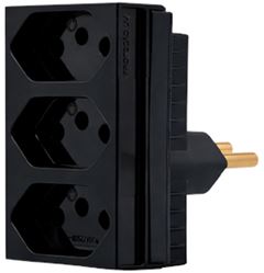 PINO ADAPTADOR TRES SAIDAS MONOBLOCO 2P+T 20A 250V~ PRETO